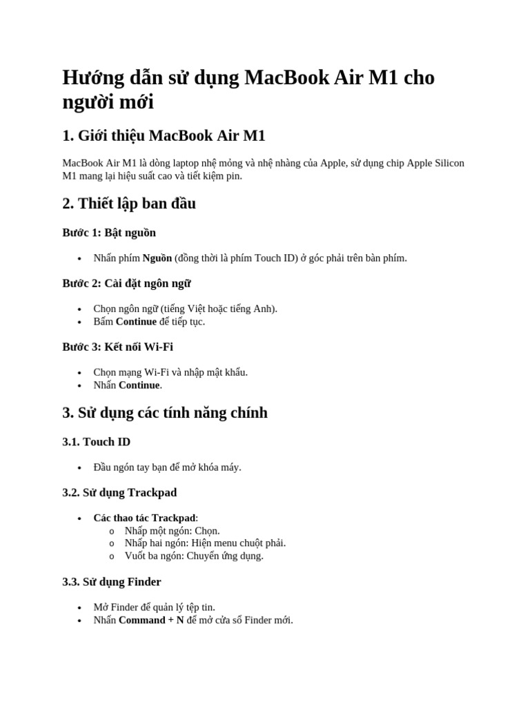 Hướng Dẫn Sử Dụng MacBook Air M1 Cho Người Mới | PDF