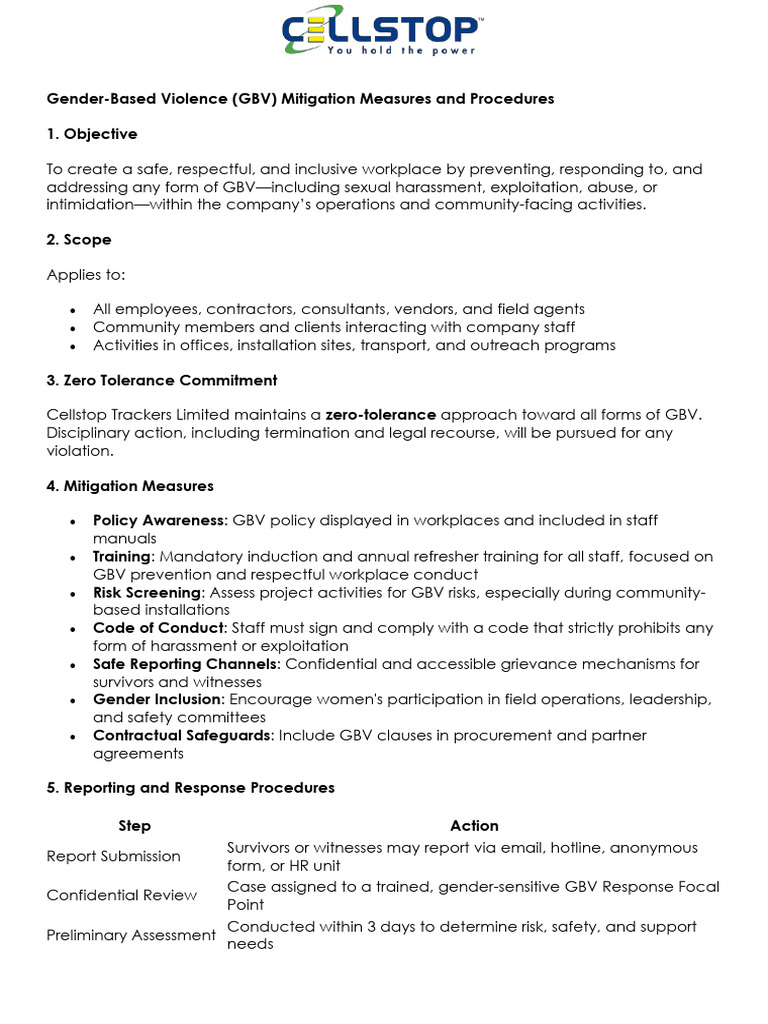 Gender Base Violence Mitigation Measures | PDF | Sexual Harassment ...