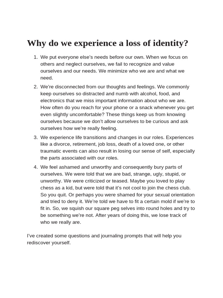 Rediscovering Your Identity: Key Insights | PDF | Psychology ...