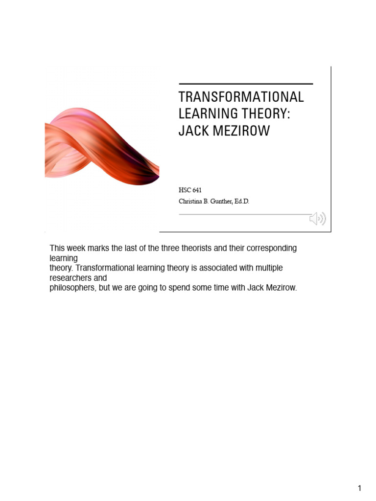 Mezirow's Transformational Learning Theory | PDF | Experience | Learning