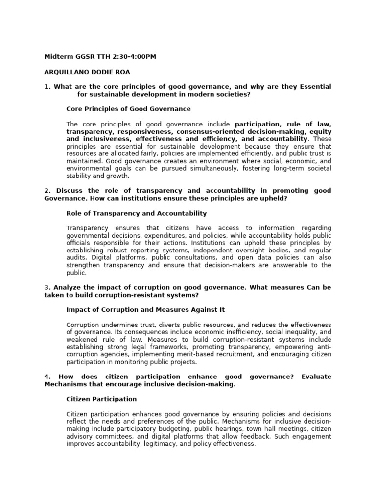 Principles of Good Governance Explained | PDF | Governance | Good ...
