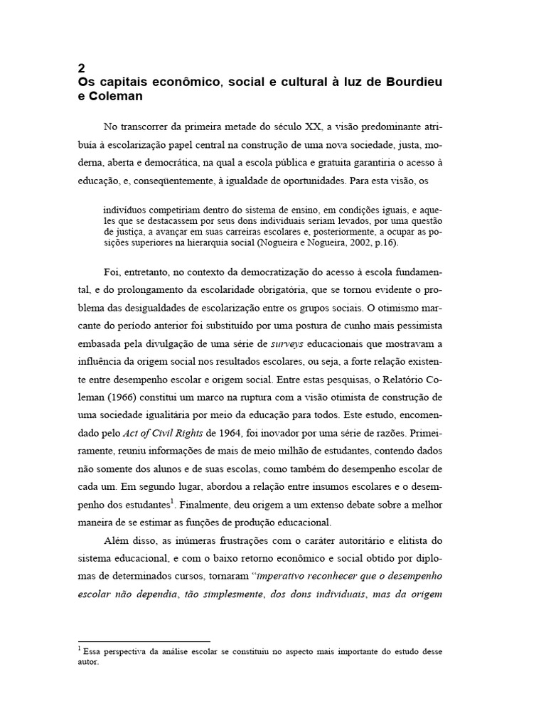 Capital Econômico, Social e Cultural: Bourdieu e Coleman | PDF ...