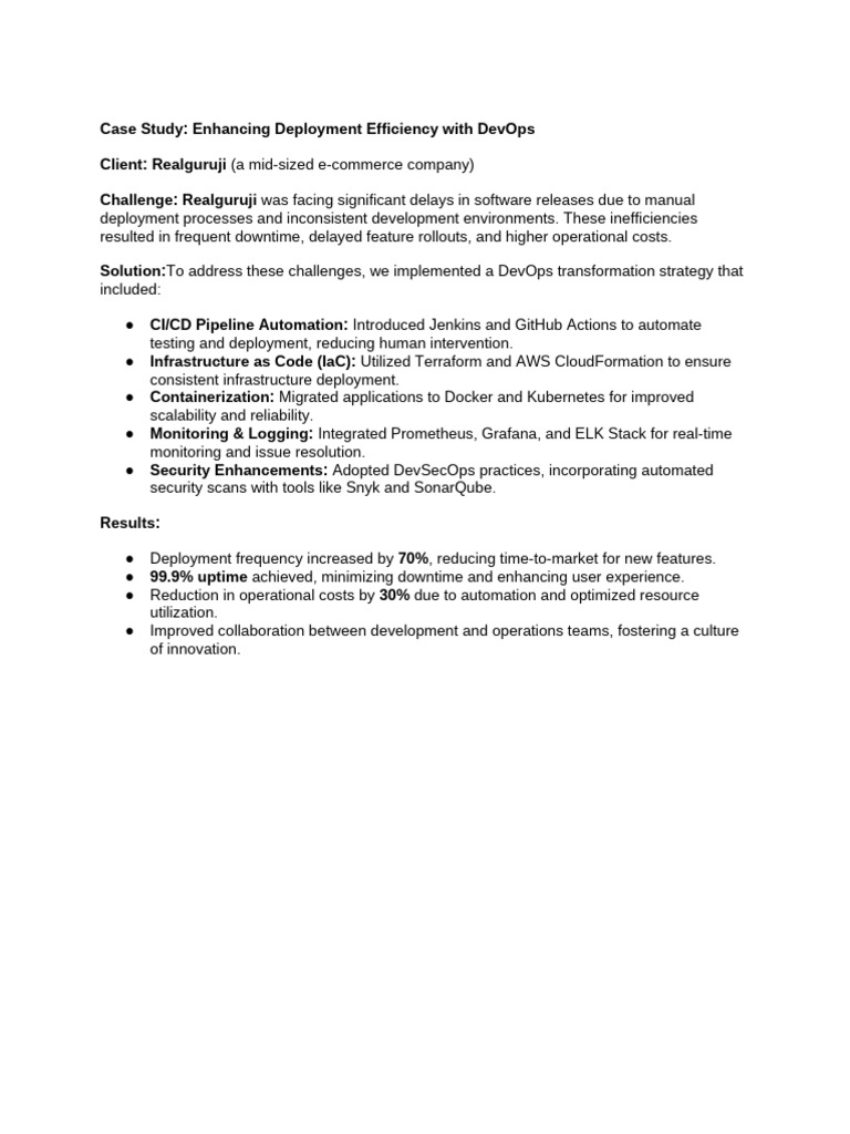 Case Study - Enhancing Deployment Efficiency With DevOps | PDF