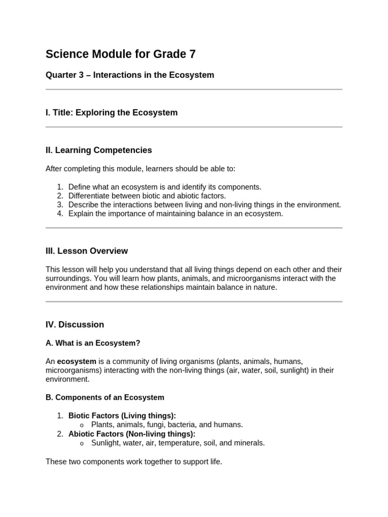 Ecosystem Interactions for Grade 7 | PDF | Ecosystem | Plants