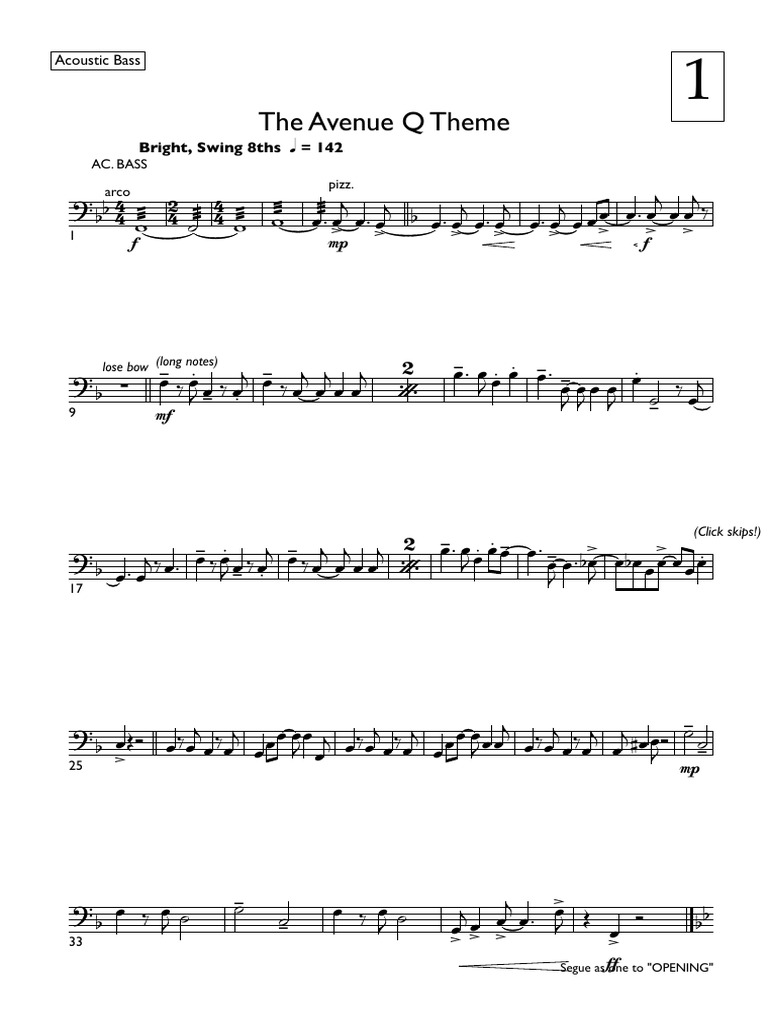 AQ 01 - TheAvenueQTheme - Acoustic Bass | PDF