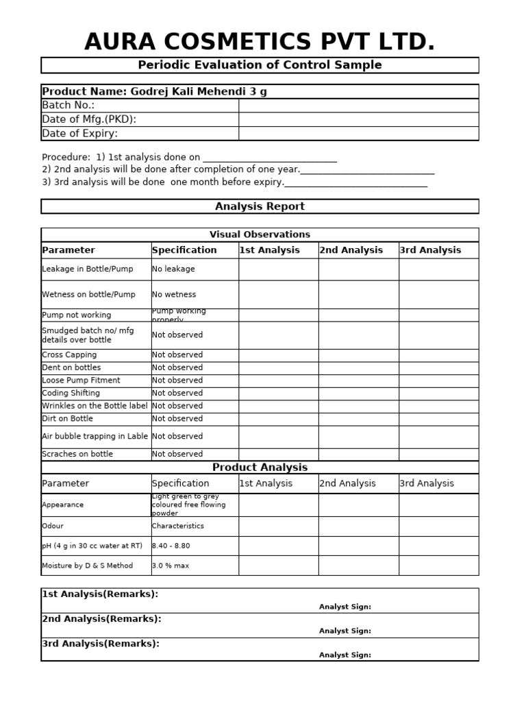 Control Sample Analysis for Godrej Henna | PDF