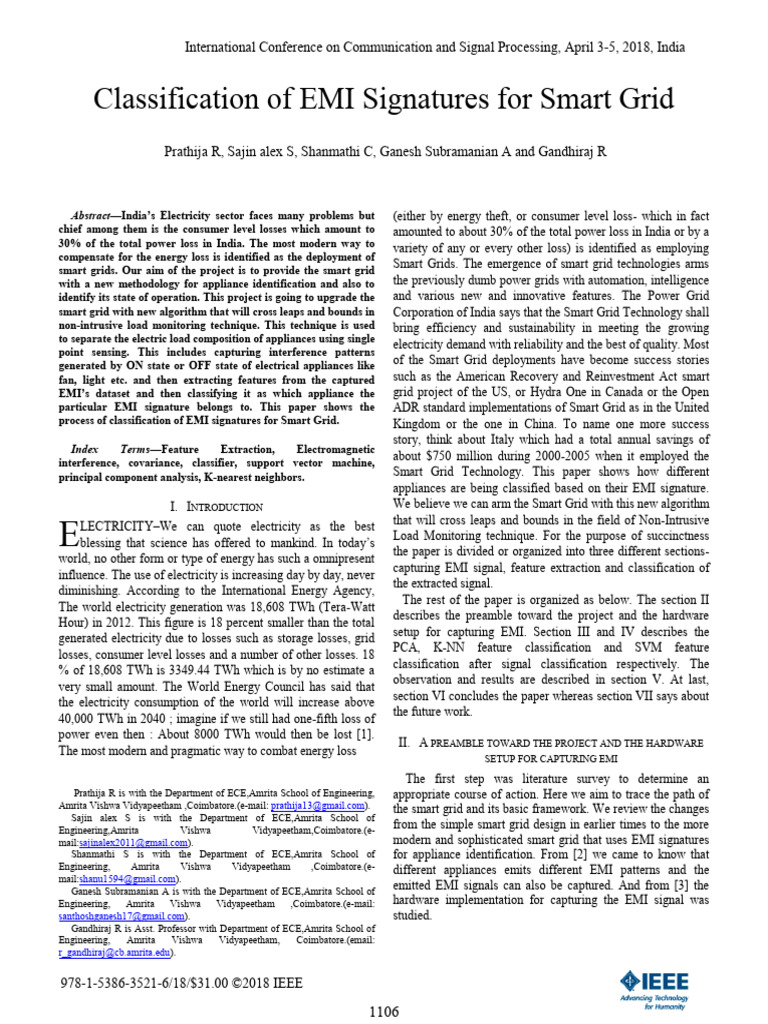 Classification of EMI for Smart Grids | PDF | Principal Component ...