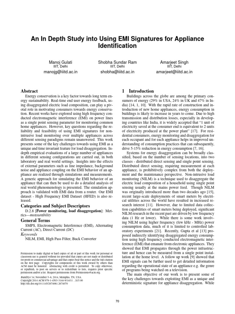 EMI Signatures for Appliance Identification | PDF | Electromagnetic ...