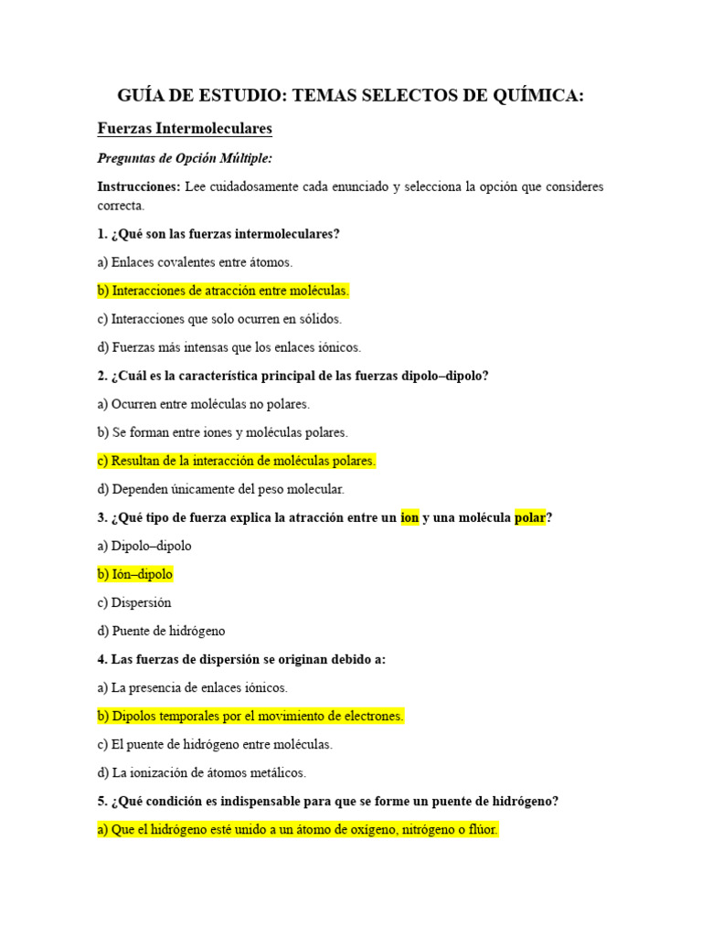 Guía de Estudio - TSQ | PDF | Gases | Polaridad química