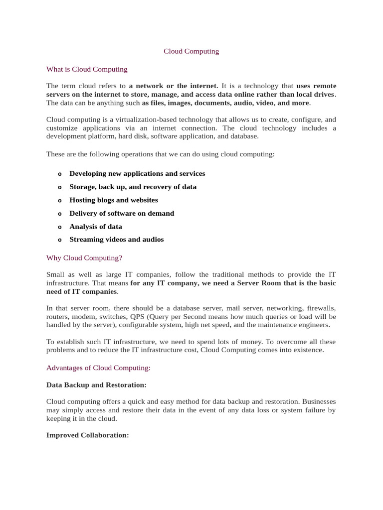 Cloud Computing Unit-1 Complete Notes | PDF | Cloud Computing ...