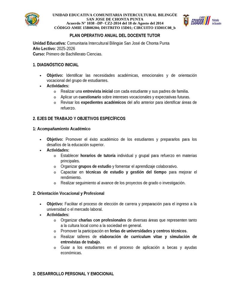 Plan Operativo Anual Educativo 2025-2026 | PDF | Comunidad | Multilingüismo