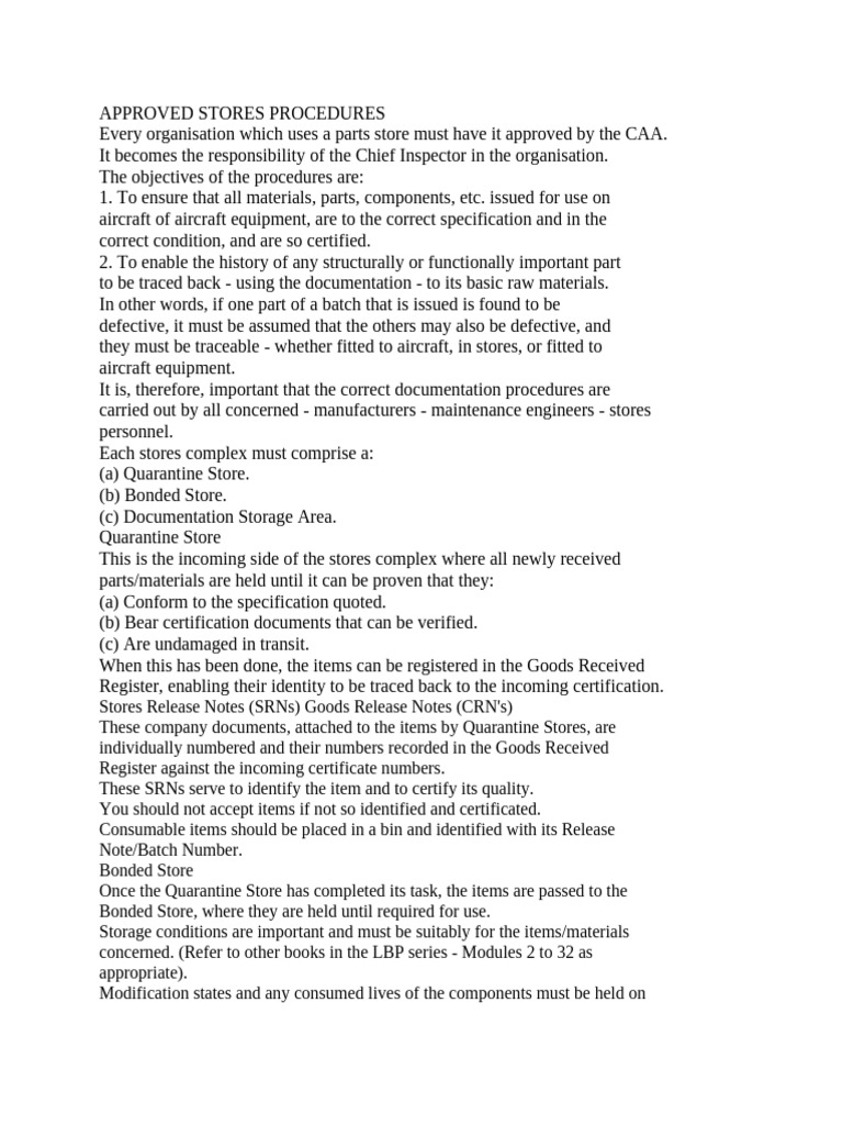 Approved Stores Procedures for Aircraft Parts | PDF | Specification ...