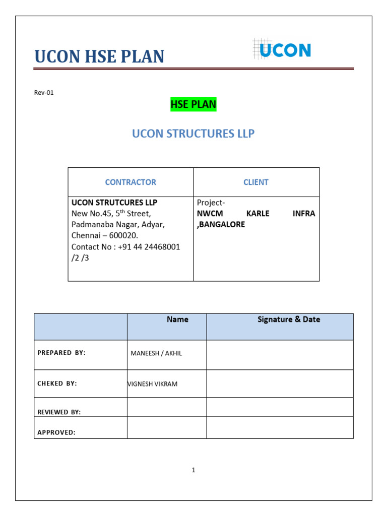 Hse Plan - Rev-01 Karle Infra Ucon | PDF | Occupational Safety And ...