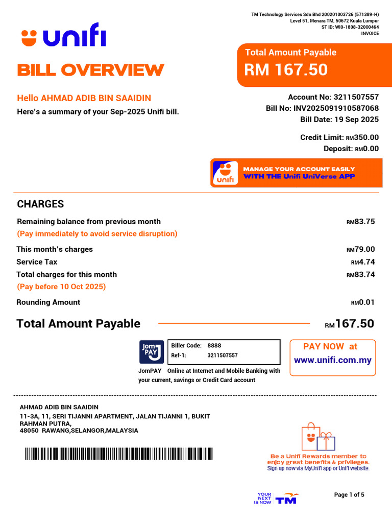Bill Overview: Total Amount Payable 167.50 | PDF | Payments