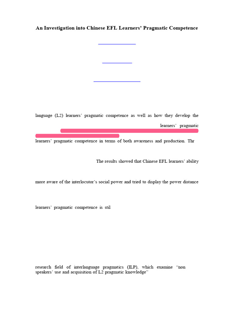 Chinese EFL Learners' Pragmatic Competence | PDF | Second Language ...