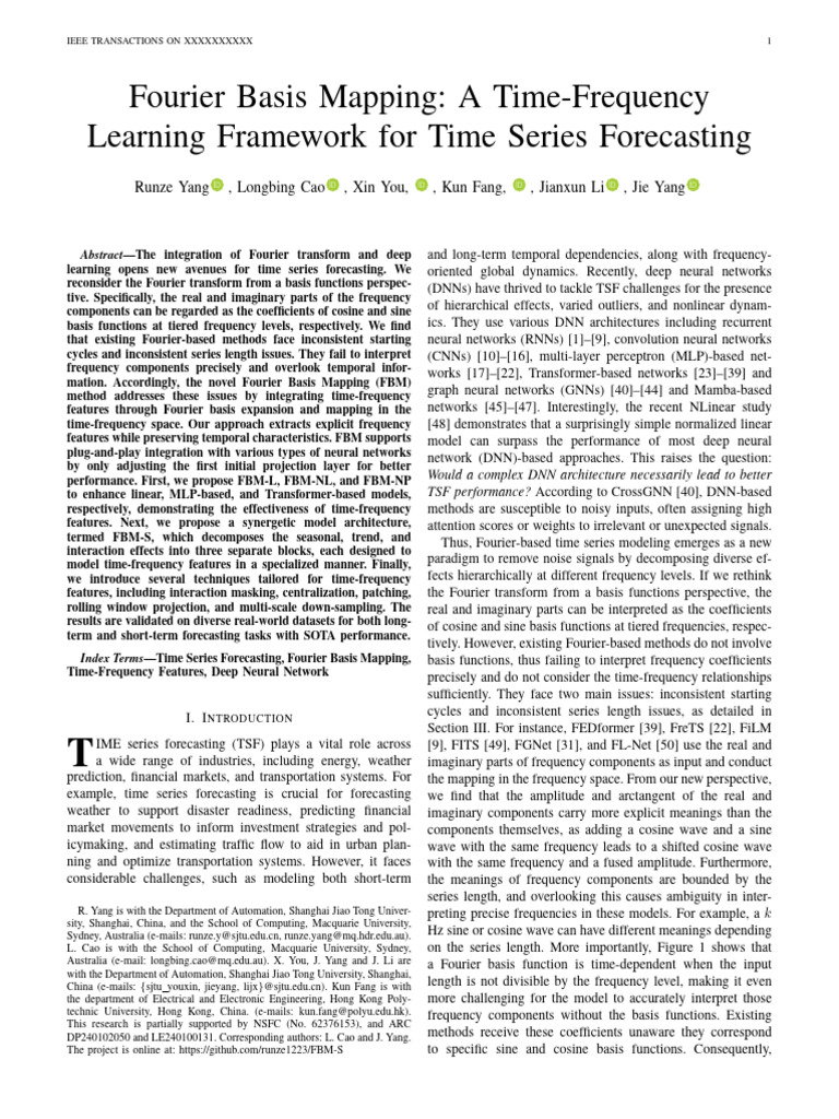Fourier Basis Mapping for Time Series Forecasting | PDF | Discrete ...