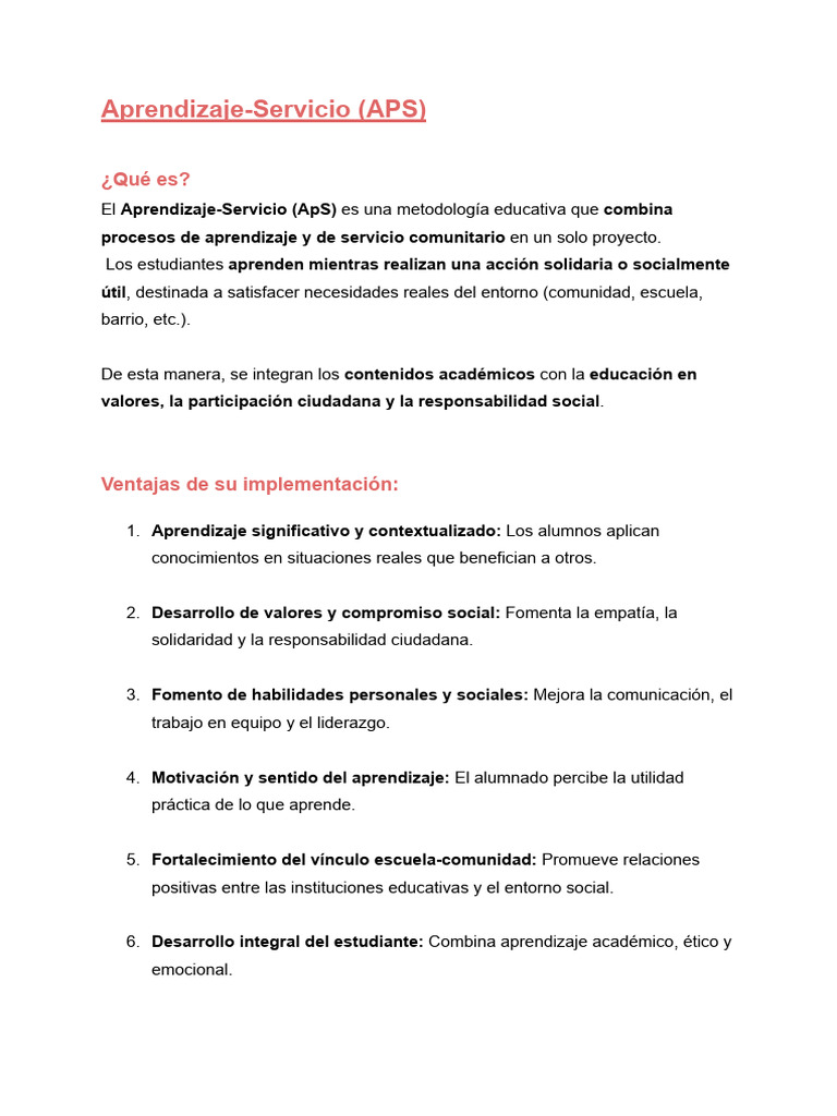 Aprendizaje-Servicio: Metodología Educativa | PDF