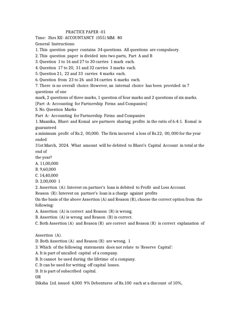 Accountancy Practice Paper XII | PDF | Expense | Debits And Credits