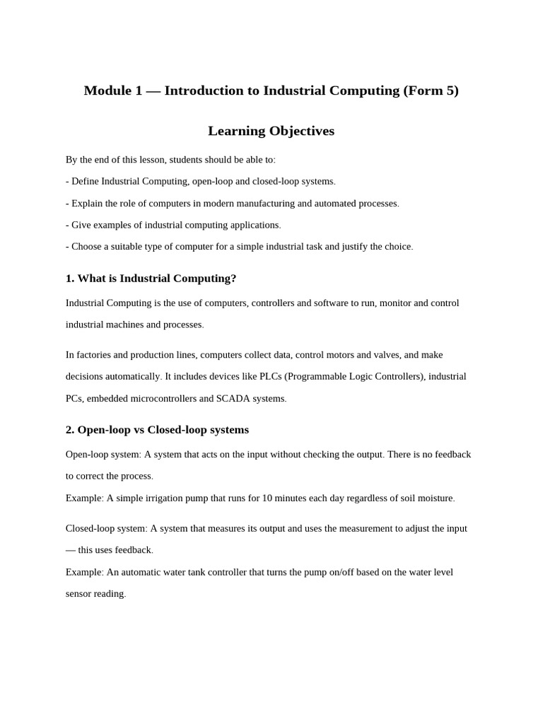 Module1 Industrial Computing | PDF | Programmable Logic Controller ...