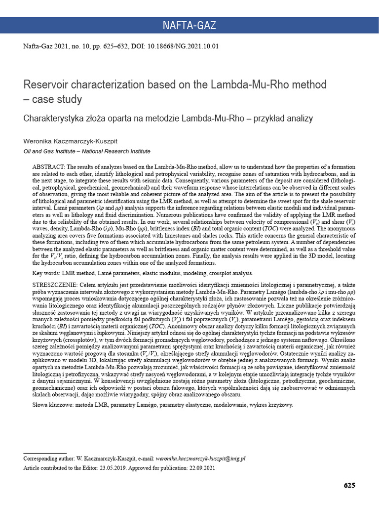 Nafta-Gaz - 2021!10!01 Reservoir Characterization Based On The Lambda ...