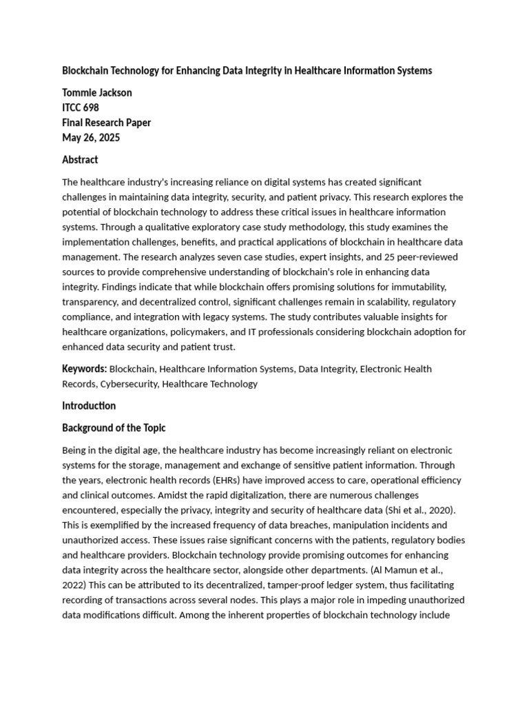 Blockchain Technology For Enhancing Data Integrity in Healthcare ...