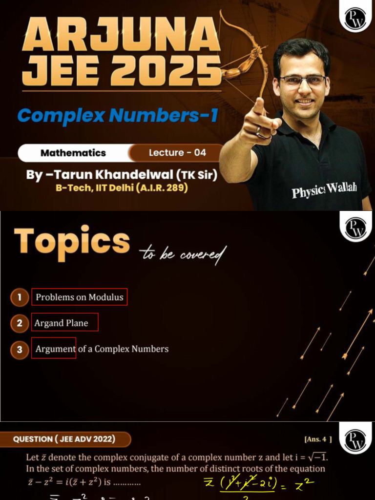 Complex Numbers - I 04 - Class Notes - Arjuna JEE 2025 | PDF