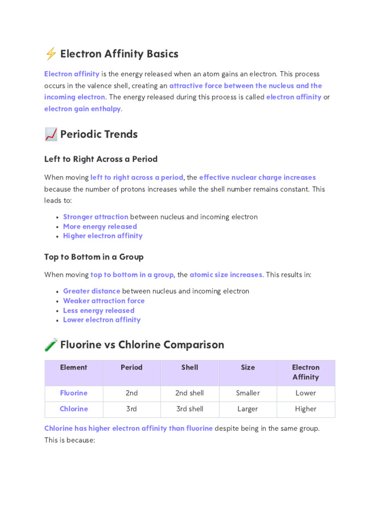 Electron Affinity Trends Explained | PDF | Periodic Table | Atoms