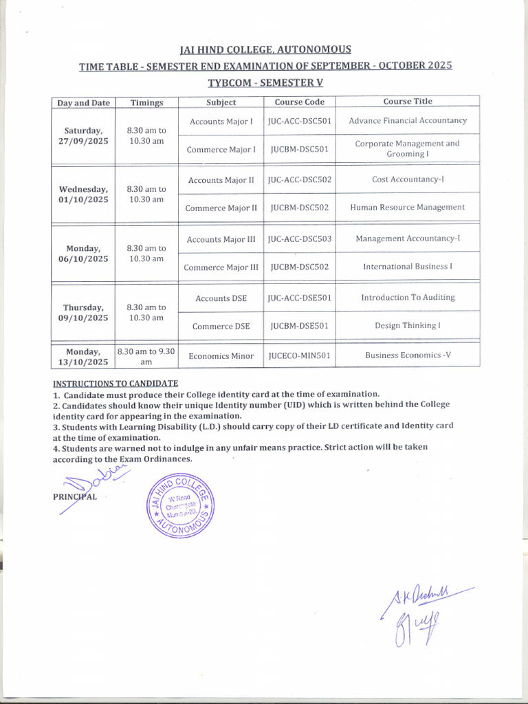 Tybcom Sem V See Timetable Oct 2025 | PDF