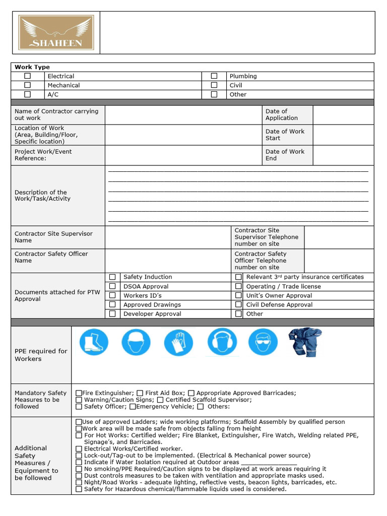 Civil Work Permit Application Form | PDF | Personal Protective ...