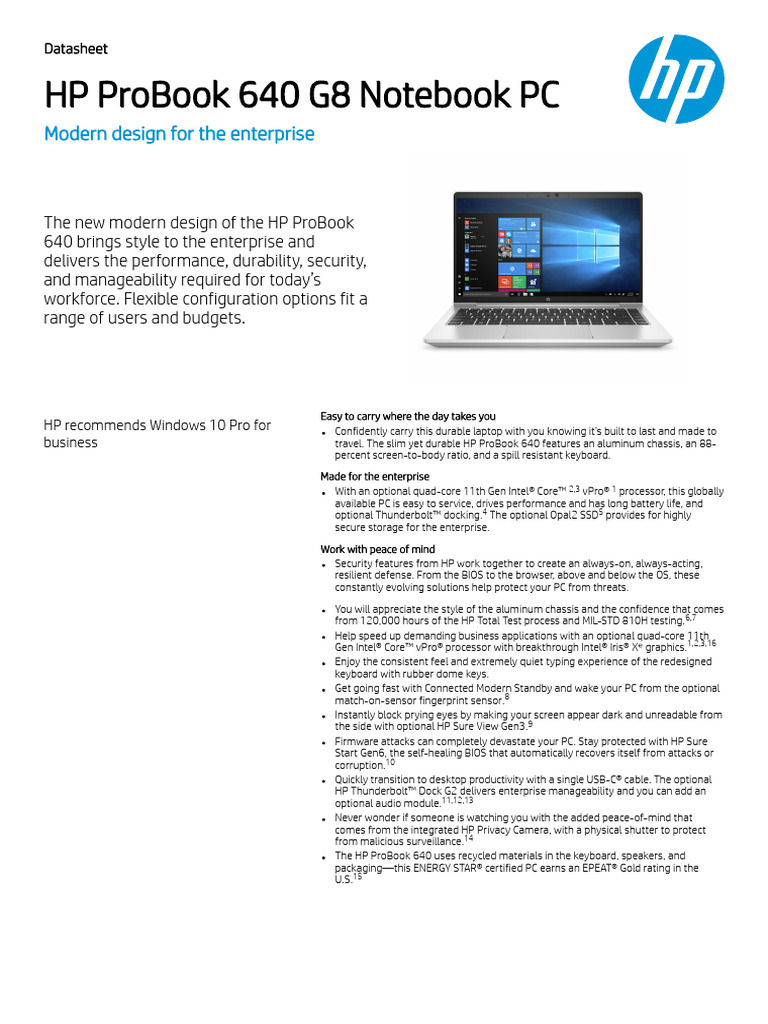 HP ProBook 640 G8 Overview | PDF | Windows 10 | Laptop