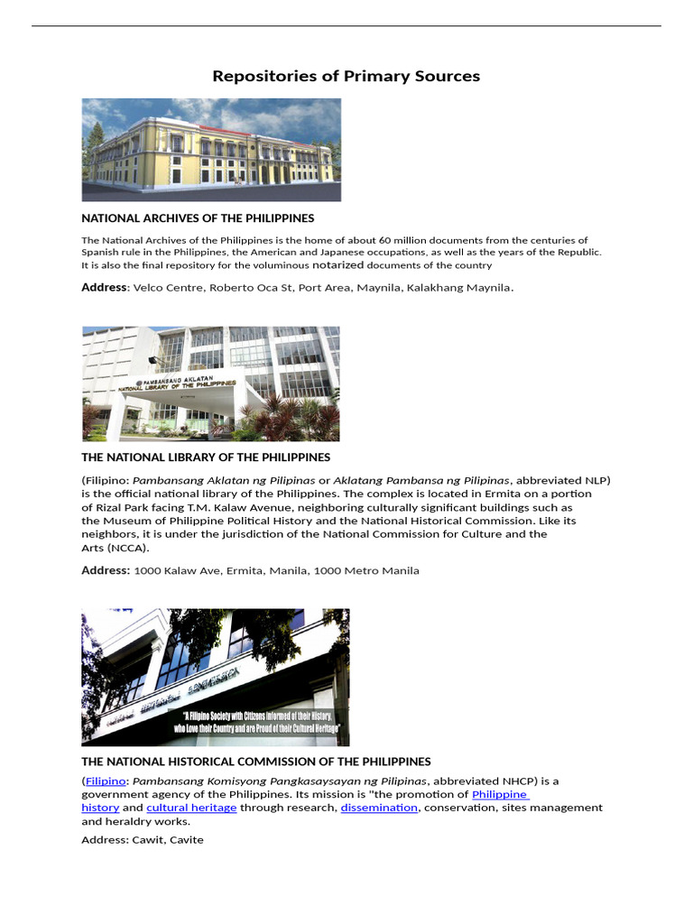 Primary Source Repositories in the Philippines | PDF | Manila | Metro ...