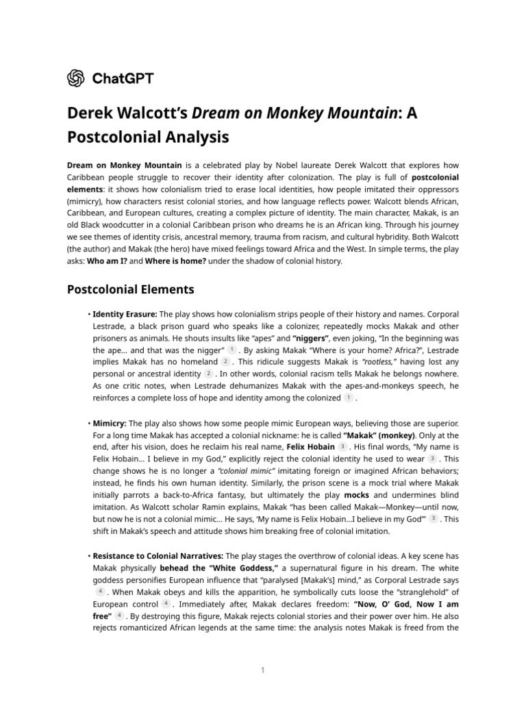 Postcolonial Identity in Walcott's Play | PDF | Dream | Postcolonialism