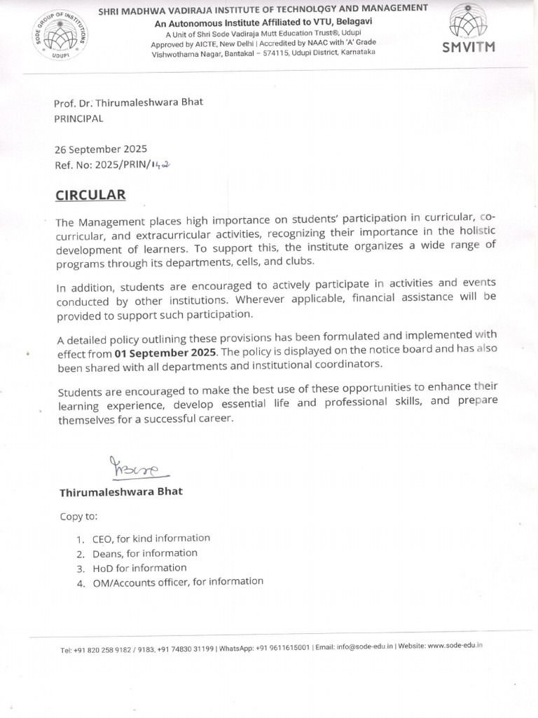 Circular - Policy For Reimbursement of Expenses | PDF
