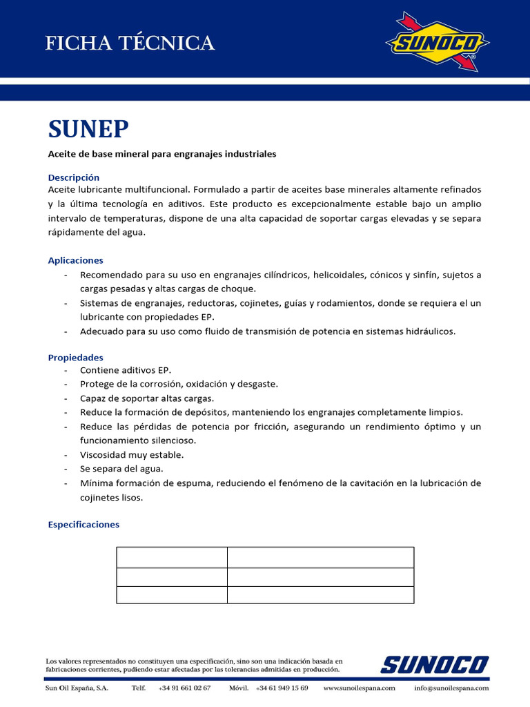 Aceite Sunoco EPX para Engranajes Industriales | PDF | Lubricante ...