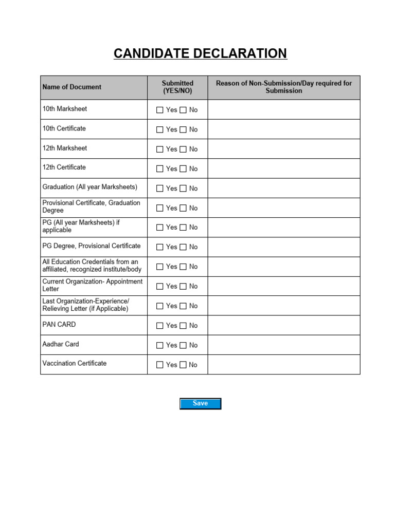 Candidate Declaration for Document Submission | PDF