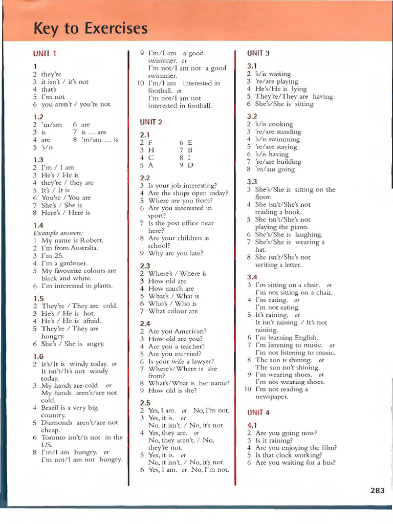 English Grammar Exercise Key | PDF