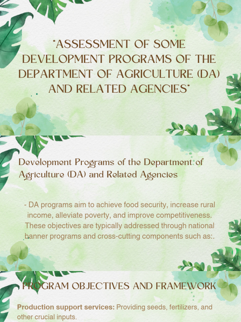 DA Development Programs Assessment | PDF | Agriculture | Intensive Farming
