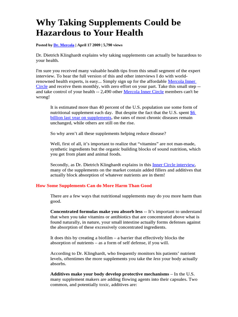 Risks of Nutritional Supplements | PDF | Dietary Supplements | Vitamin