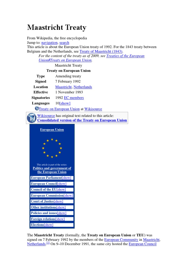 Maastricht Treaty PDF Maastricht Treaty European Economic Community