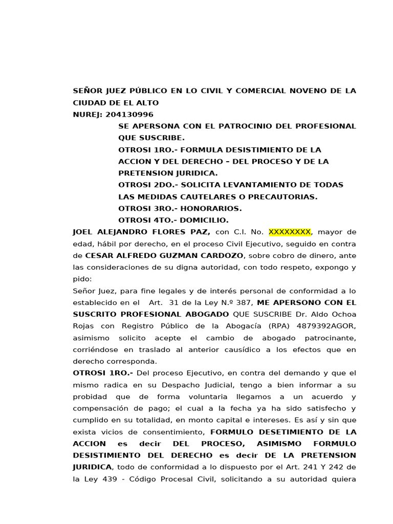 Desistimiento de Acción Judicial Civil | PDF | Justicia | Crimen y ...