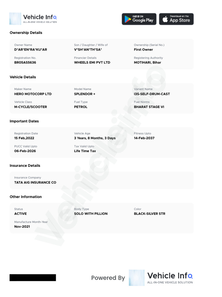 Vehicle Ownership and Details Report | PDF