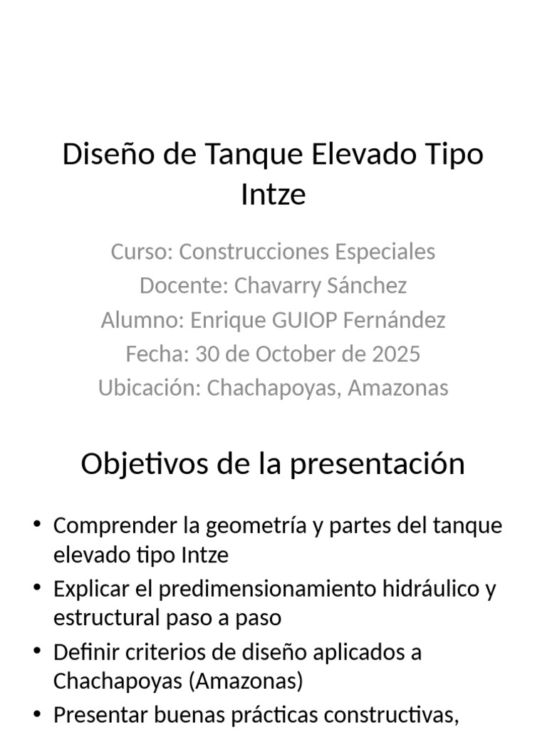 Diseño de Tanque Elevado Intze en Chachapoyas | PDF | Hormigón ...