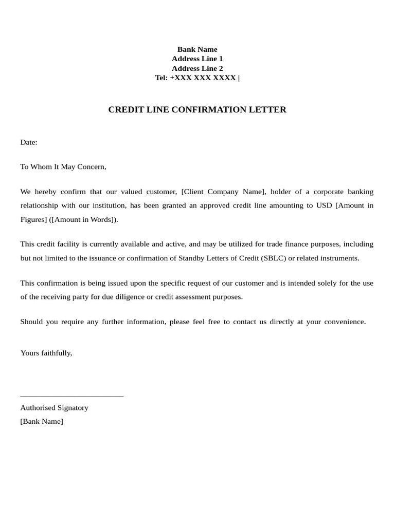 Credit Line Confirmation Letter Template | PDF