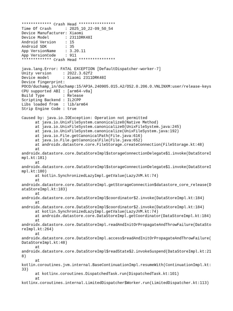 Xiaomi Crash Report: Unity Error 2025 | PDF | Computer Engineering ...