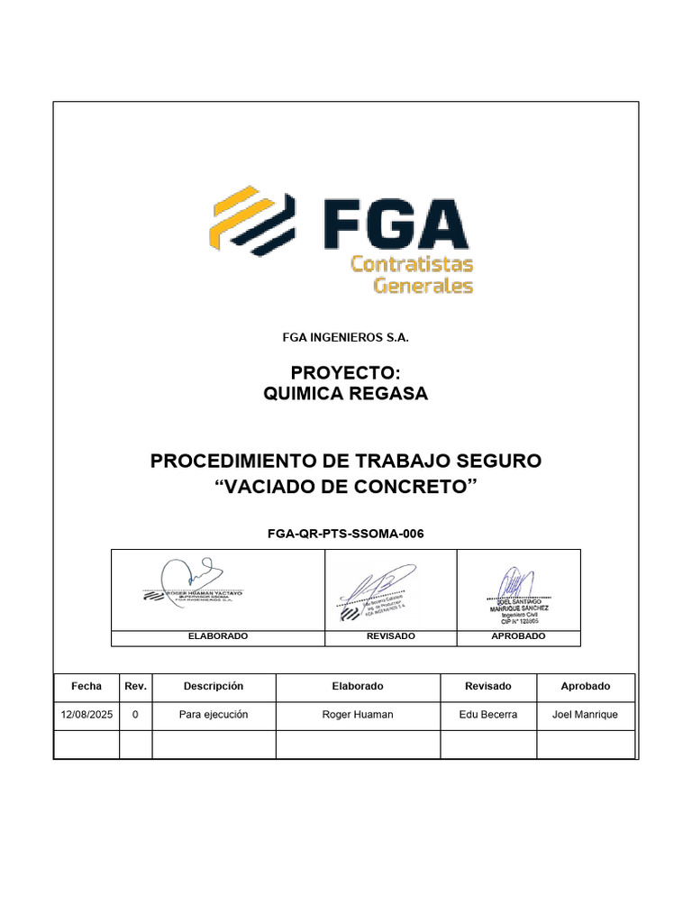 Fga-Qr-Pts-Ssoma-006 - Vaciado de Concreto | PDF | Hormigón | Agua
