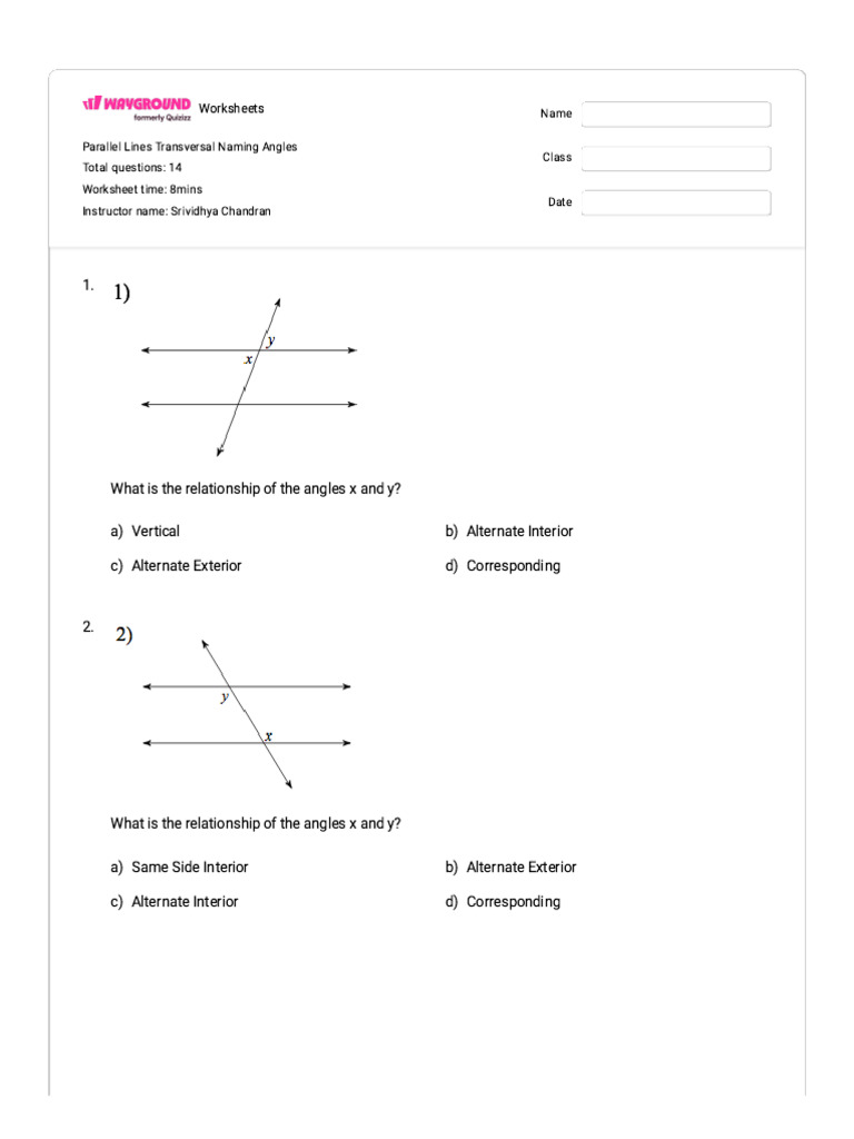 Parallel Lines Transversal Angle Worksheet | PDF | Chess Theory | Chess