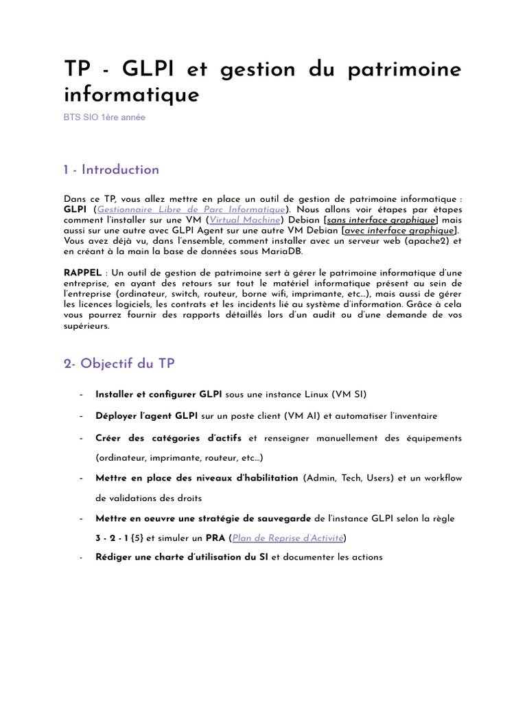 Installation de GLPI sur Debian VM | PDF | Informatique | Machine virtuelle