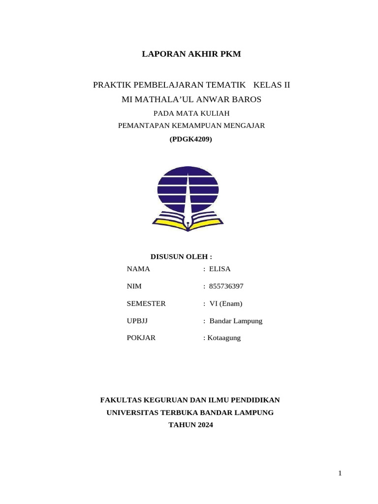 Laporan PKM Mengajar Kelas II MI Mathala'ul Anwar | PDF