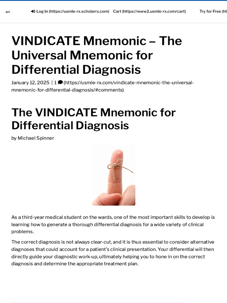 VINDICATE Mnemonic for Diagnosis | PDF | Medical Diagnosis ...