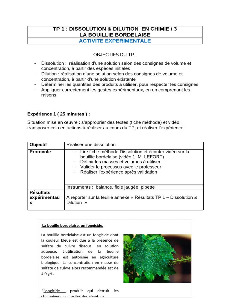 TP Chimie : Dissolution et Dilution | PDF